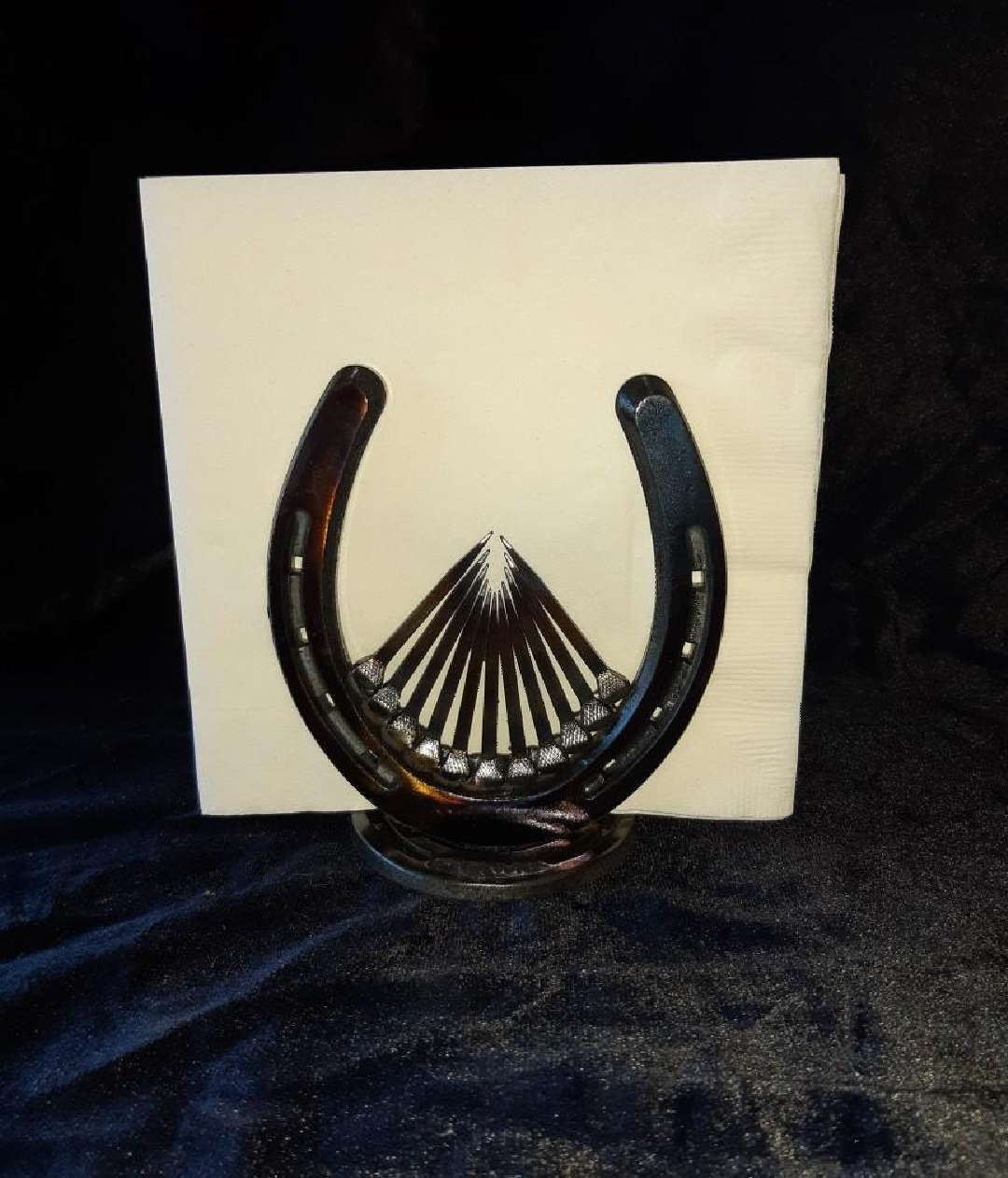Horseshoe Napkin Holder accented with Horseshoe Nails