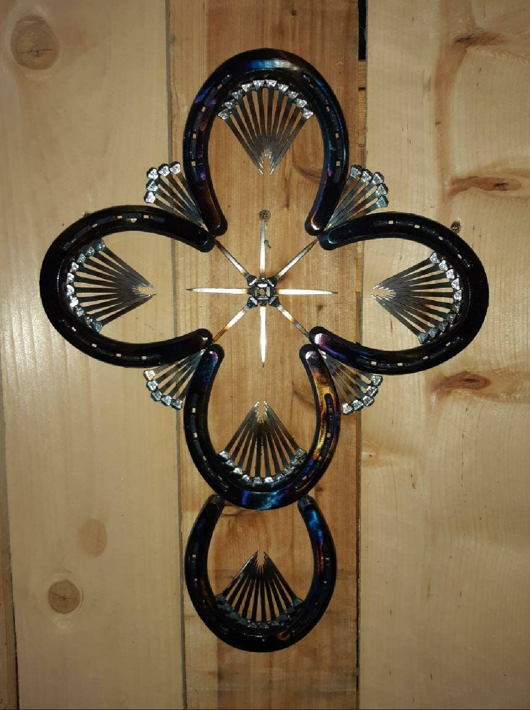 Horseshoe Wall Hanging Cross accented with Horseshoe Nails