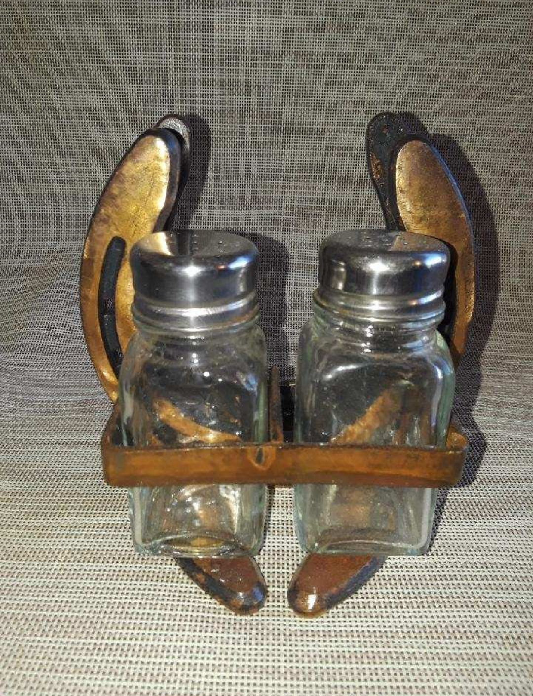 Horseshoe Salt and Pepper / Napkin Holder Copper
