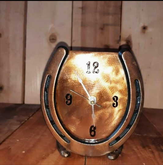 Horseshoe Self Standing Desk Counter Tabletop Clock Copper