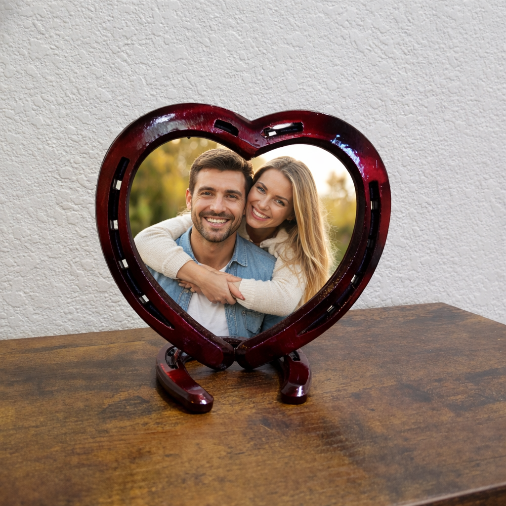 Candy Apple Red Horseshoe Heart Picture Frame (one photo)