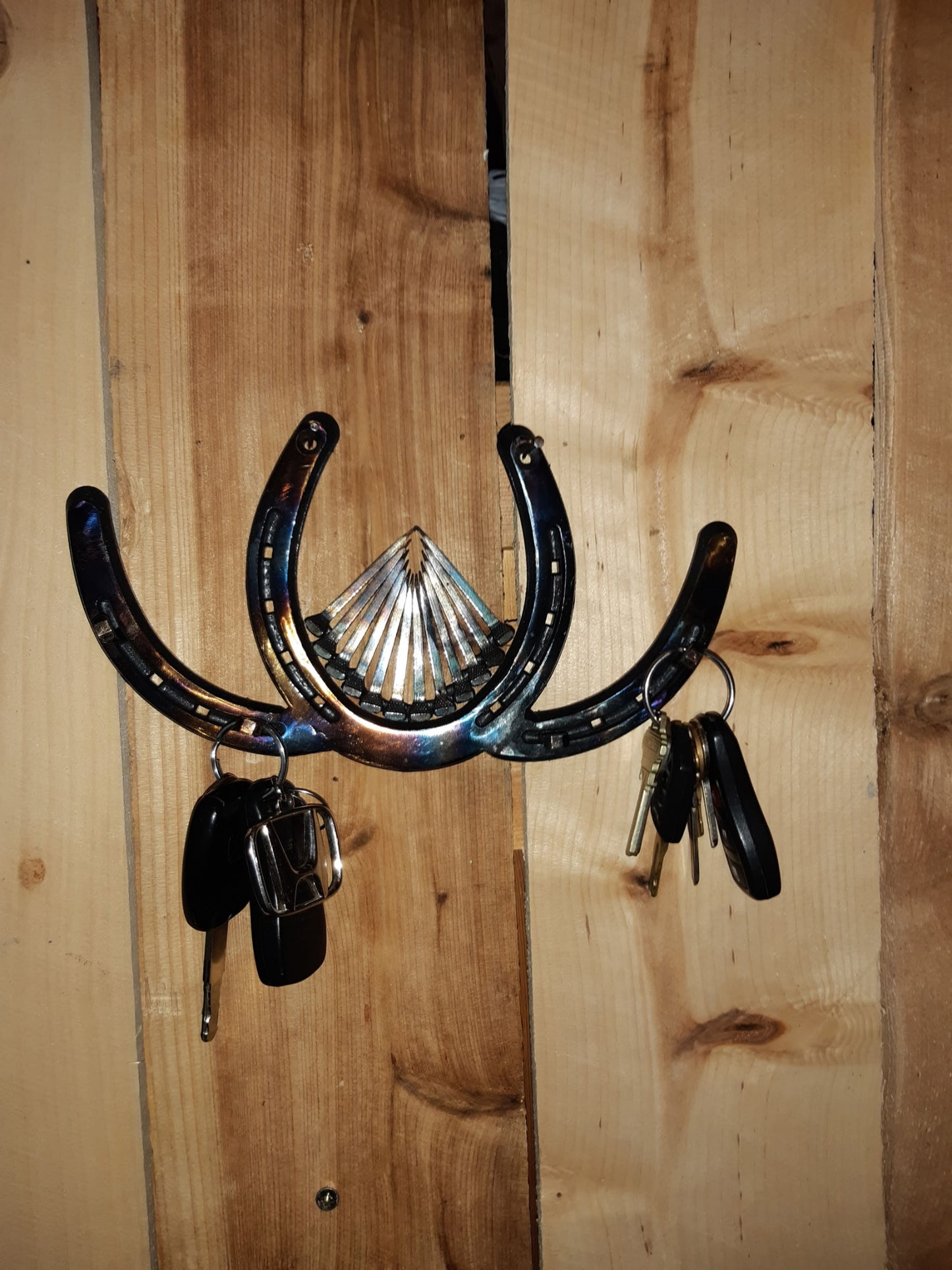 Horseshoe Key Holder accented with Horseshoe Nails