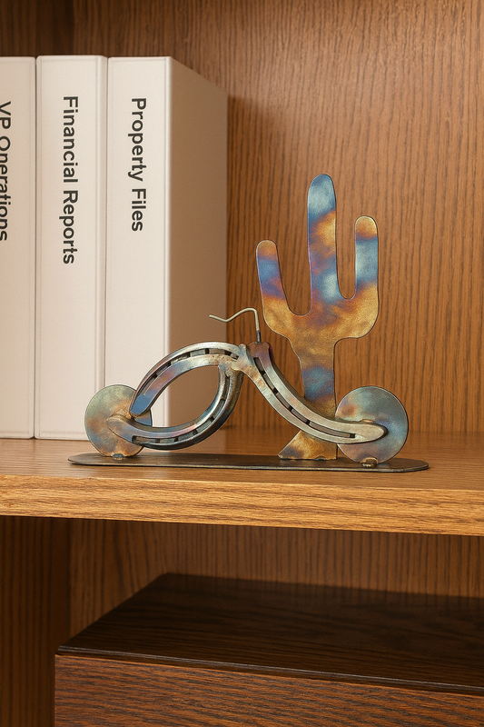 Horseshoe Standing southwestern Western Motorcycle with cactus