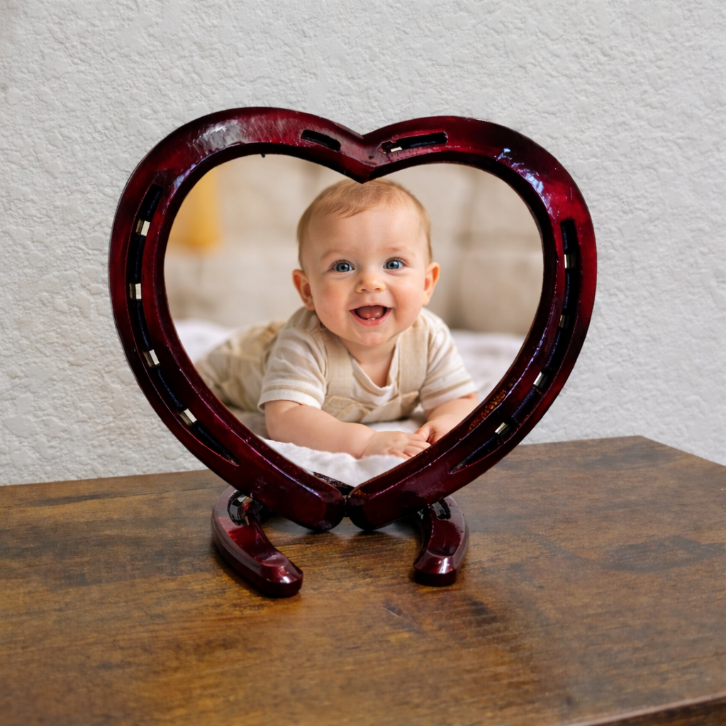 Candy Apple Red Horseshoe Heart Picture Frame (one photo)