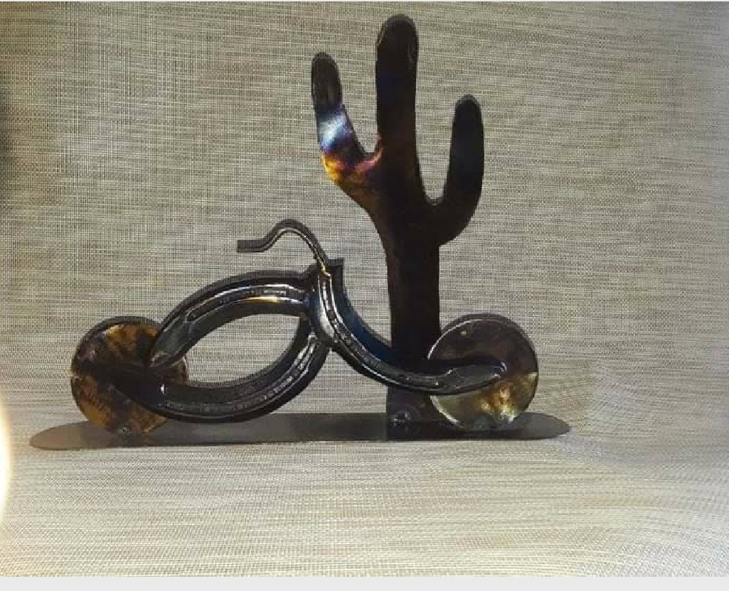 Horseshoe Standing southwestern Western Motorcycle with cactus