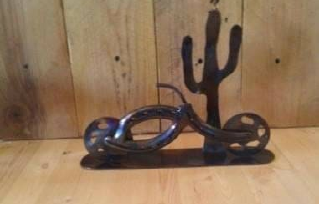 Horseshoe Standing southwestern Western Motorcycle with cactus