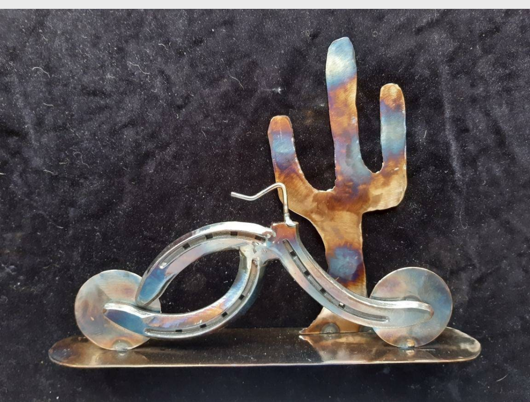 Horseshoe Standing southwestern Western Motorcycle with cactus