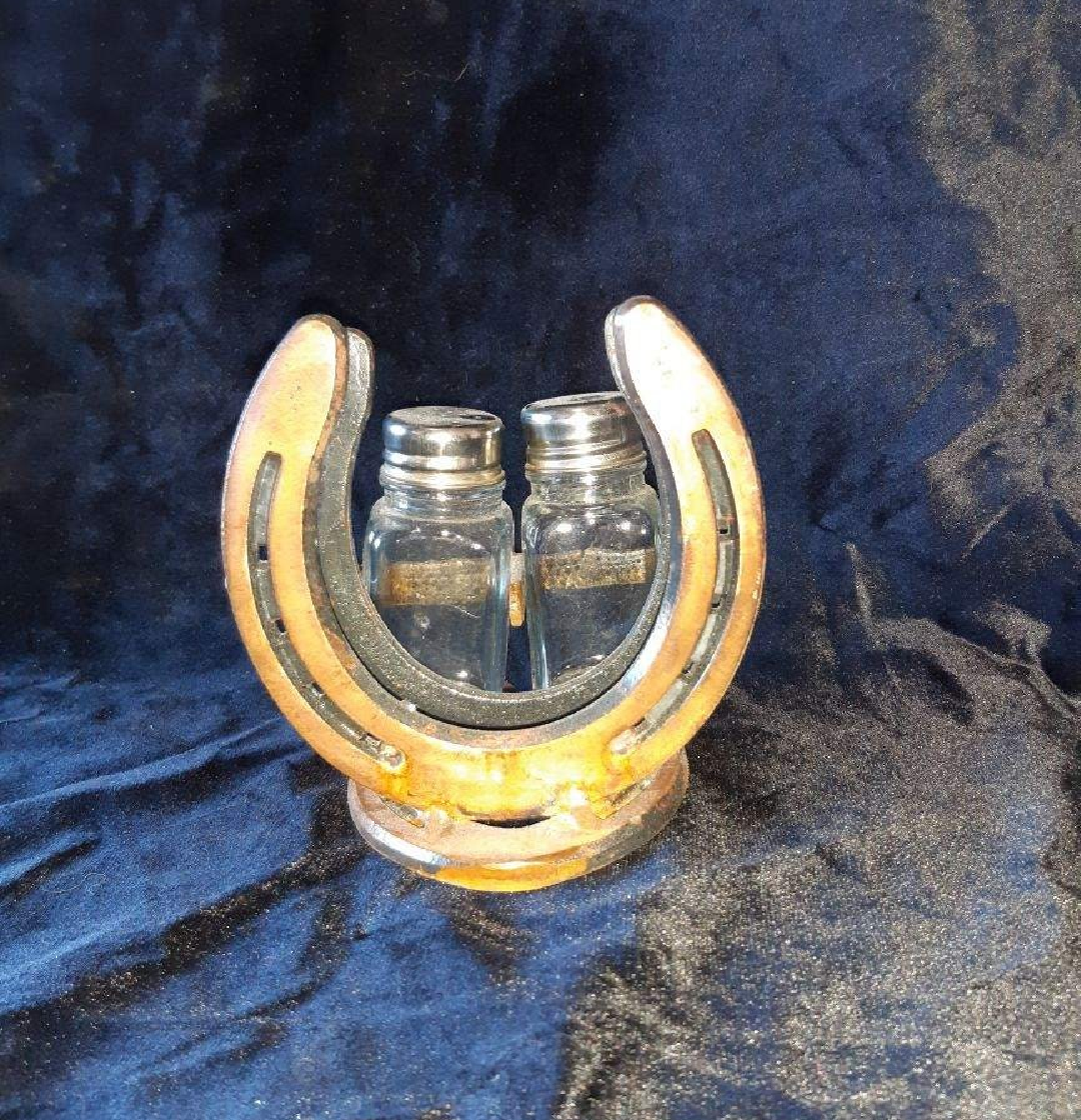 Horseshoe Salt and Pepper / Napkin Holder Copper