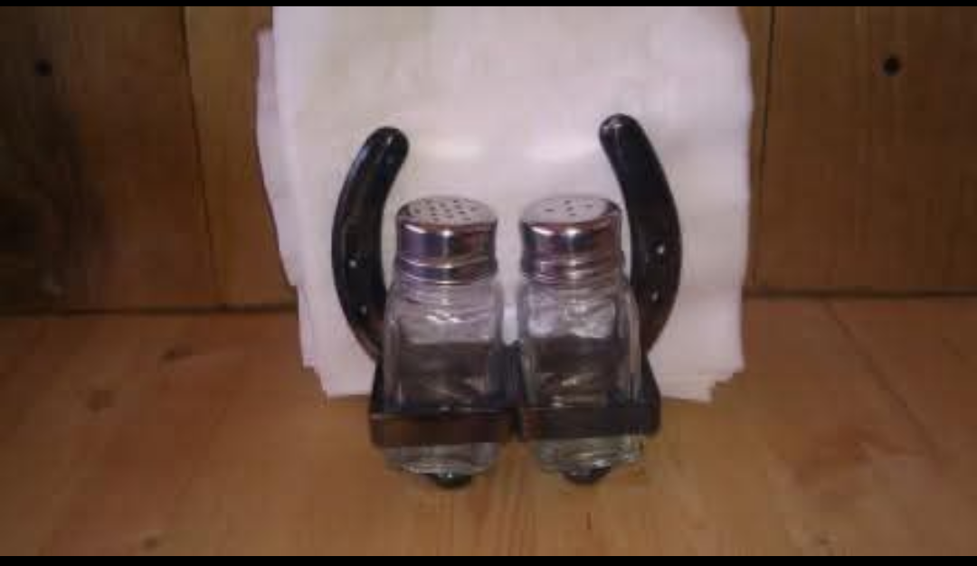 Horseshoe Salt and Pepper / Napkin Holder Torched