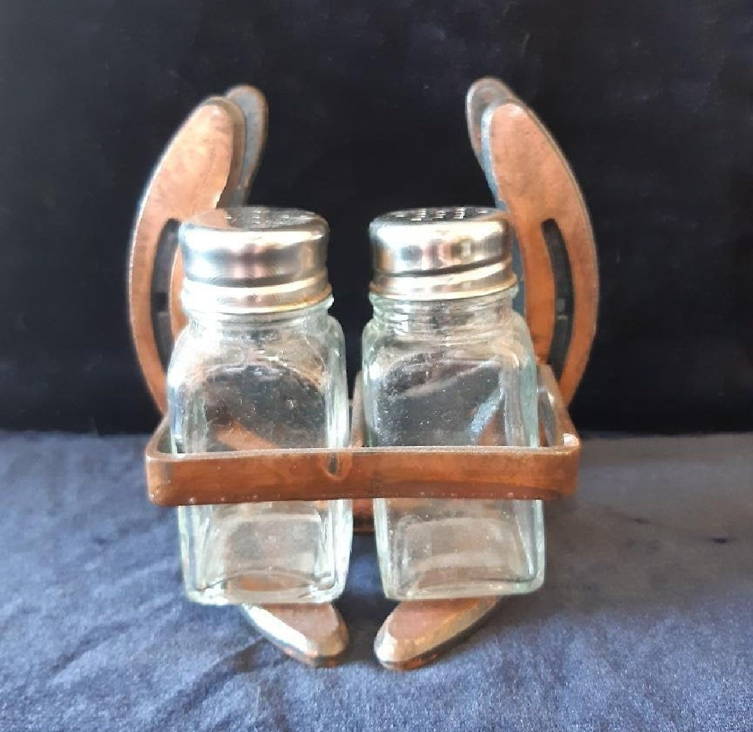 Horseshoe Salt and Pepper / Napkin Holder Copper