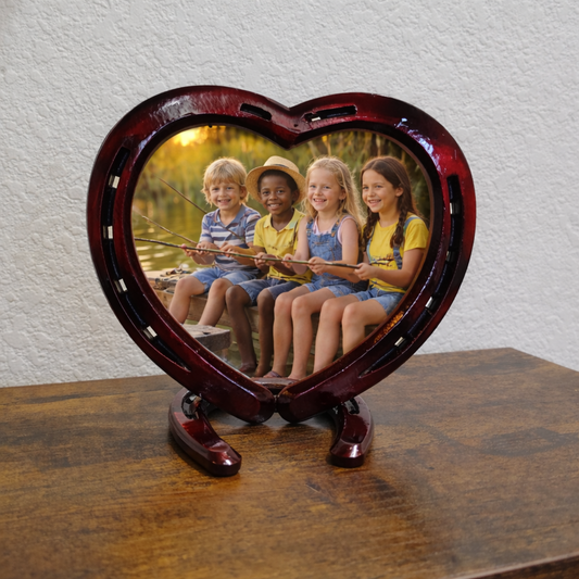 Candy Apple Red Horseshoe Heart Picture Frame (one photo)