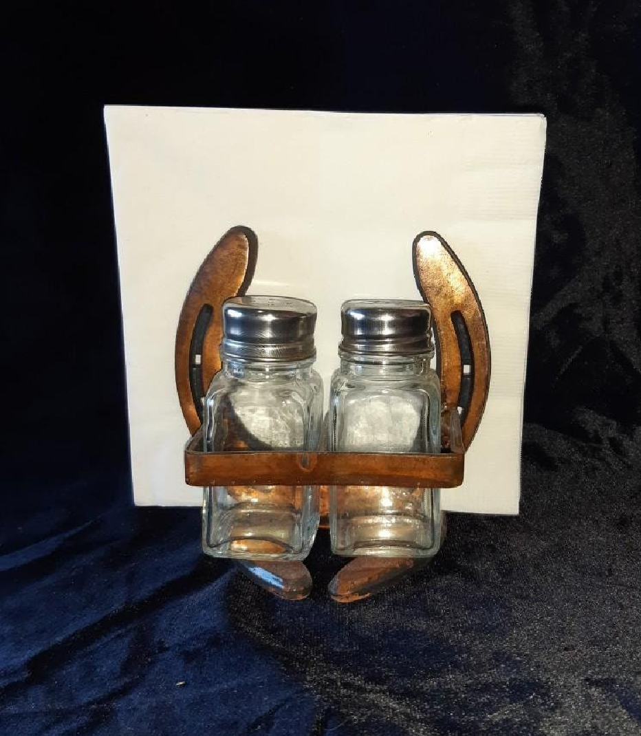 Horseshoe Salt and Pepper / Napkin Holder Copper