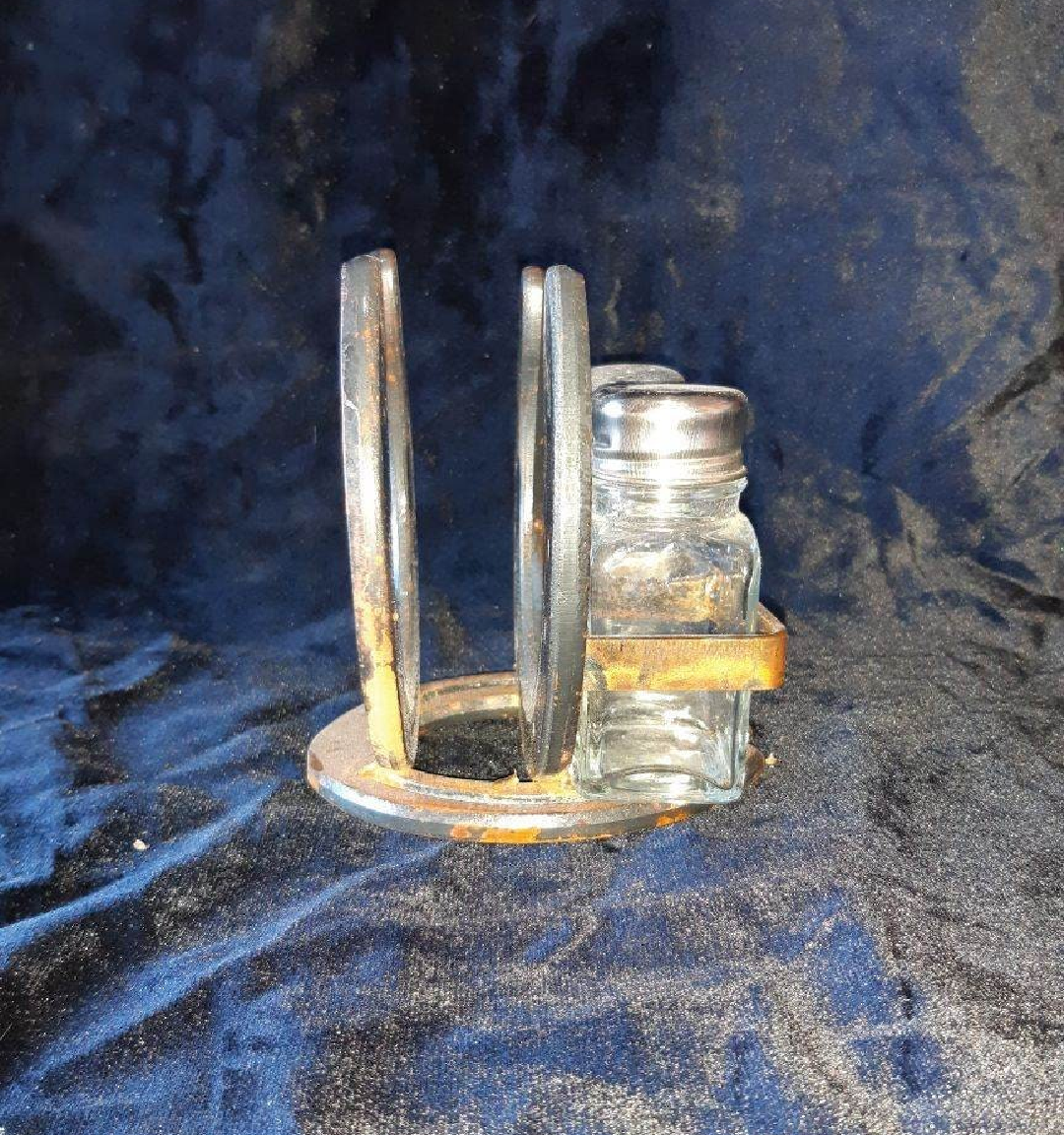 Horseshoe Salt and Pepper / Napkin Holder Copper