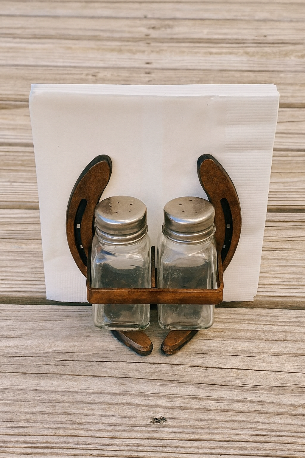 Horseshoe Salt and Pepper / Napkin Holder Copper